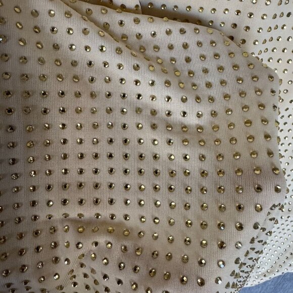 Y2k Sheri Bodell Cream Gold Drop Embellished Slinky Open Side Strappy Top - Picture 7 of 13